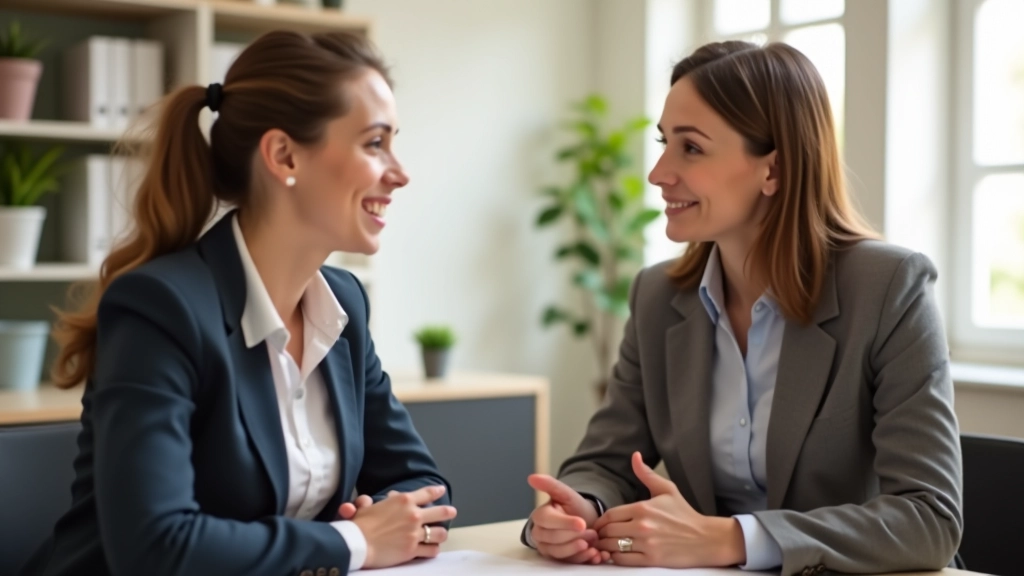 Deux collègues en conversation bienveillante, montrant l'écoute active et l'empathie dans la communication